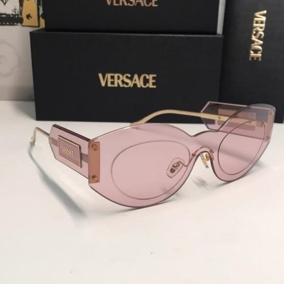 New Versace™ VE2276 Damier Women’s Sunglasses – Rimless Pink Metal - Picture 6 of 13